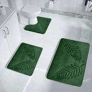 Essentials House Green 3Pcs / 400MMx600MM 3 Piece Bathroom Mat Memory Foam Ultra Soft and Absorbent Leaf Bath Rugs Thick