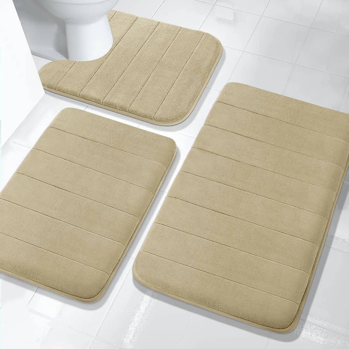 Essentials House 3 Pieces Memory Foam Bath Rugs Absorbent Bathroom Rugs Non-Slip Washable Bathroom mats Bath Mats