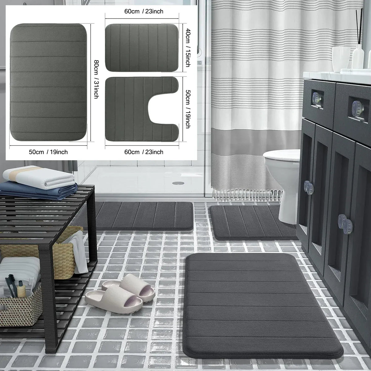 Essentials House 3 Pieces Memory Foam Bath Rugs Absorbent Bathroom Rugs Non-Slip Washable Bathroom mats Bath Mats