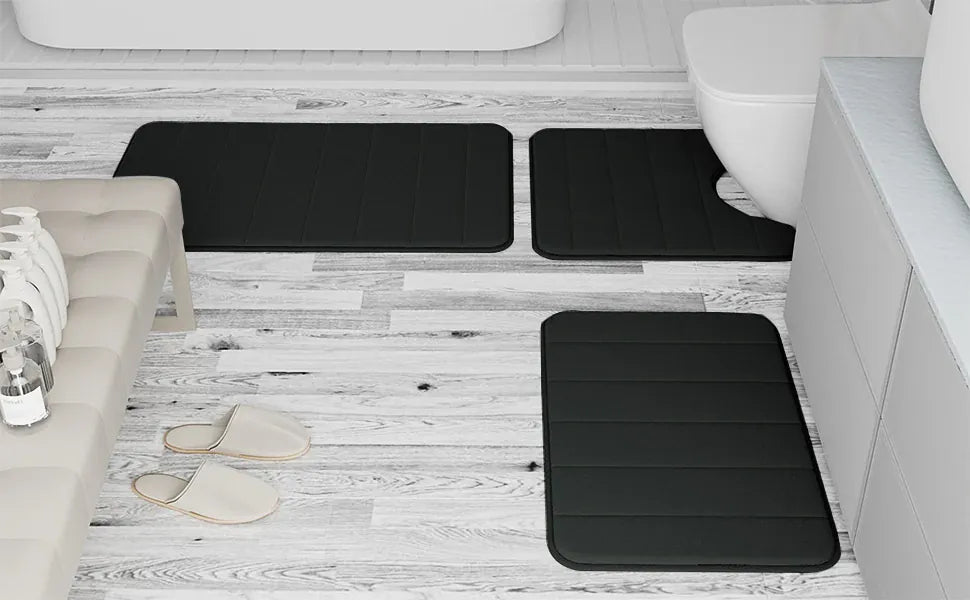 Essentials House 3 Pieces Memory Foam Bath Rugs Absorbent Bathroom Rugs Non-Slip Washable Bathroom mats Bath Mats