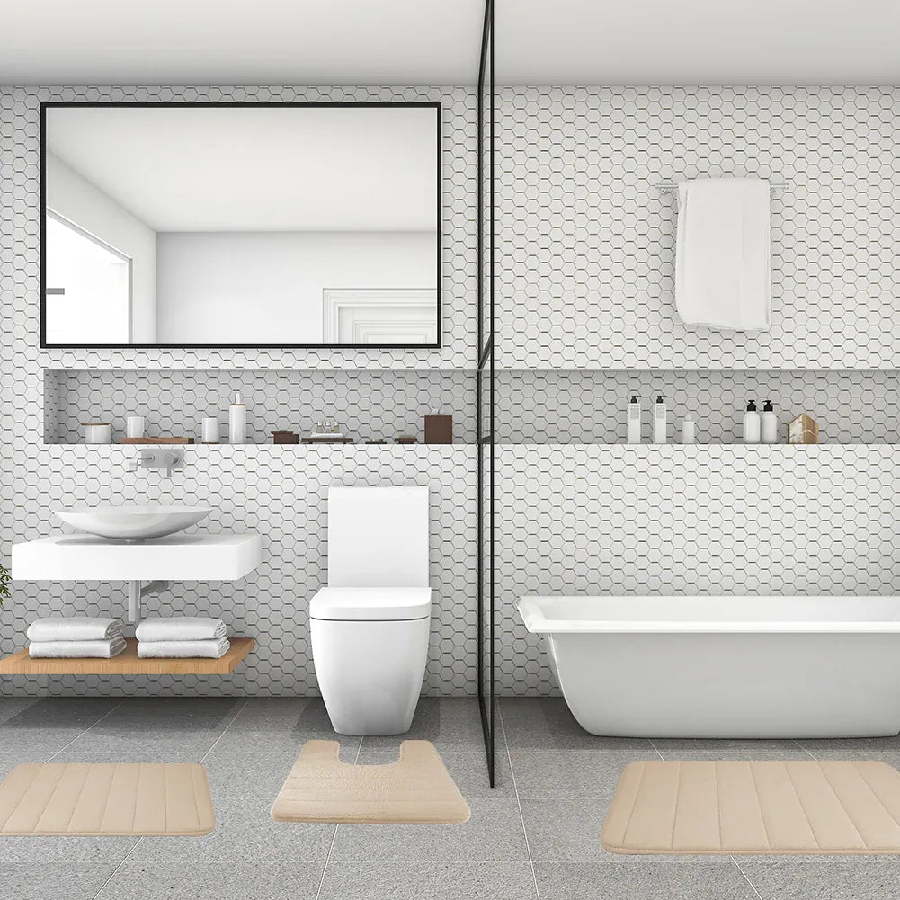 Essentials House 3 Pieces Memory Foam Bath Rugs Absorbent Bathroom Rugs Non-Slip Washable Bathroom mats Bath Mats