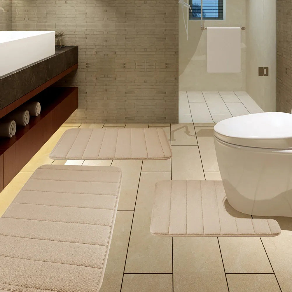 Essentials House 3 Pieces Memory Foam Bath Rugs Absorbent Bathroom Rugs Non-Slip Washable Bathroom mats Bath Mats