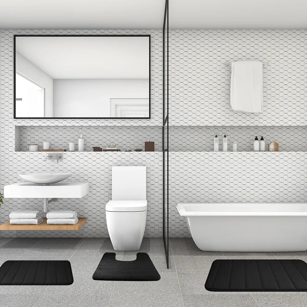 Essentials House 3 Pieces Memory Foam Bath Rugs Absorbent Bathroom Rugs Non-Slip Washable Bathroom mats Bath Mats