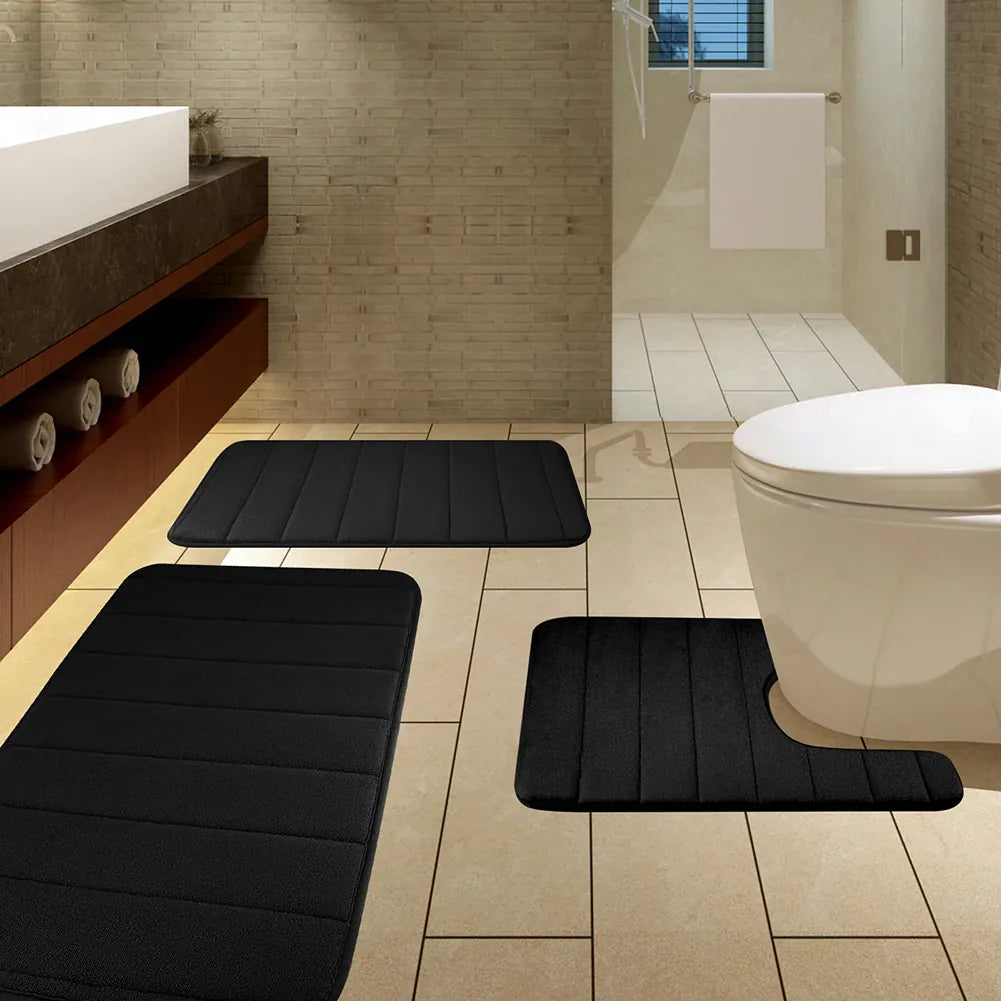 Essentials House 3 Pieces Memory Foam Bath Rugs Absorbent Bathroom Rugs Non-Slip Washable Bathroom mats Bath Mats