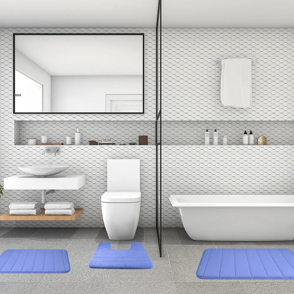 Essentials House 3 Pieces Memory Foam Bath Rugs Absorbent Bathroom Rugs Non-Slip Washable Bathroom mats Bath Mats