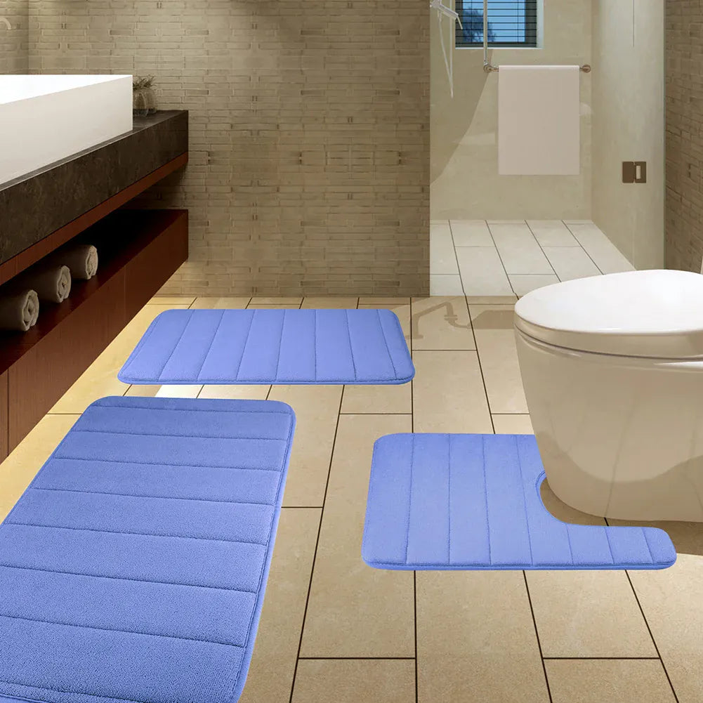 Essentials House 3 Pieces Memory Foam Bath Rugs Absorbent Bathroom Rugs Non-Slip Washable Bathroom mats Bath Mats