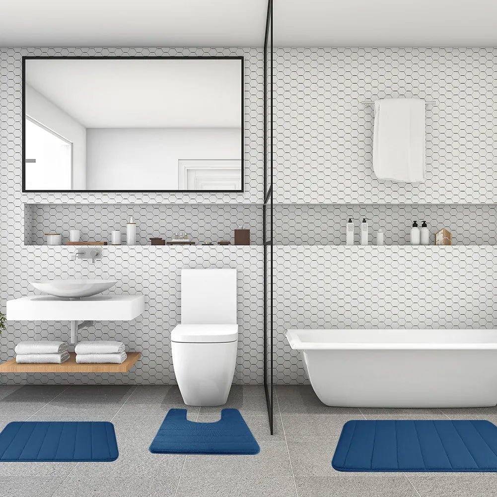 Essentials House 3 Pieces Memory Foam Bath Rugs Absorbent Bathroom Rugs Non-Slip Washable Bathroom mats Bath Mats