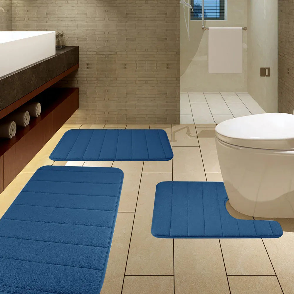 Essentials House 3 Pieces Memory Foam Bath Rugs Absorbent Bathroom Rugs Non-Slip Washable Bathroom mats Bath Mats