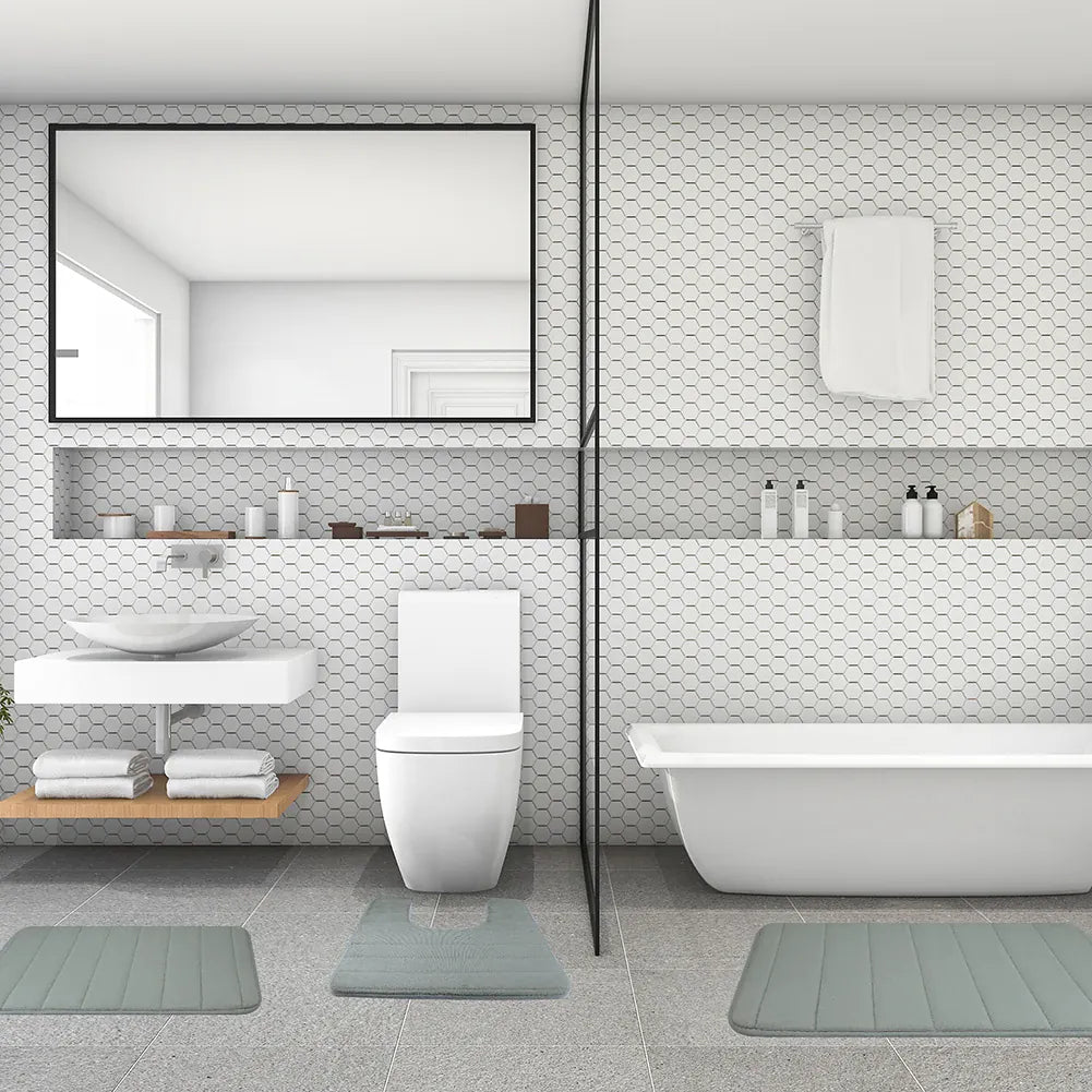 Essentials House 3 Pieces Memory Foam Bath Rugs Absorbent Bathroom Rugs Non-Slip Washable Bathroom mats Bath Mats