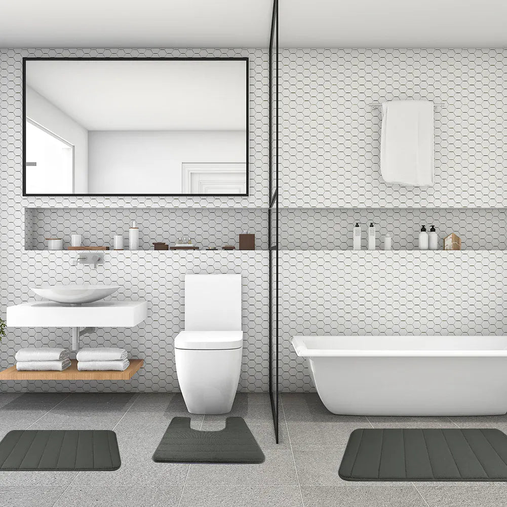 Essentials House 3 Pieces Memory Foam Bath Rugs Absorbent Bathroom Rugs Non-Slip Washable Bathroom mats Bath Mats