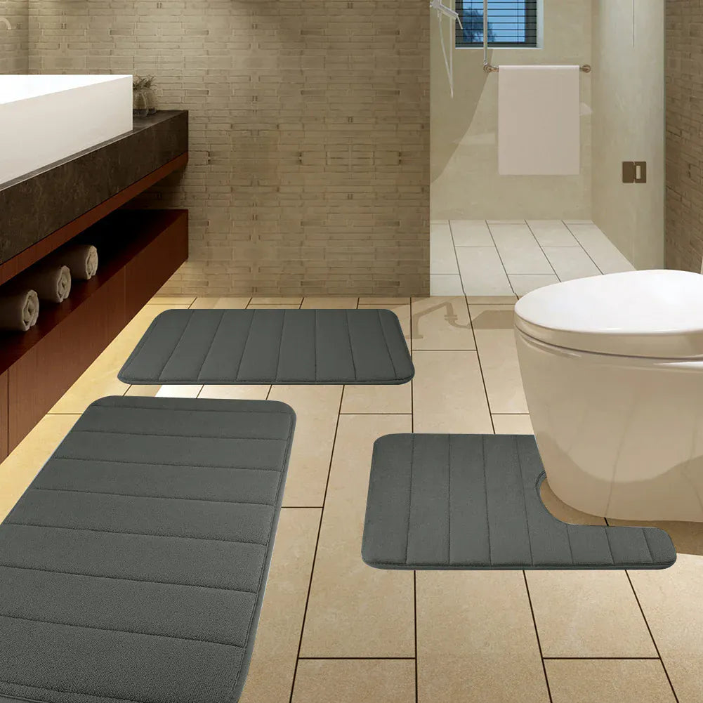 Essentials House 3 Pieces Memory Foam Bath Rugs Absorbent Bathroom Rugs Non-Slip Washable Bathroom mats Bath Mats