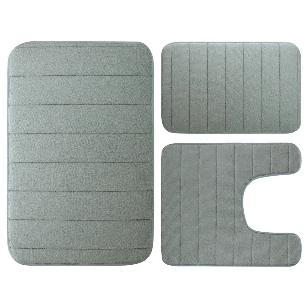 Essentials House Light gray 3 Pieces Memory Foam Bath Rugs Absorbent Bathroom Rugs Non-Slip Washable Bathroom mats Bath Mats