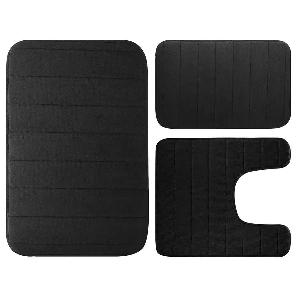 Essentials House Black 3 Pieces Memory Foam Bath Rugs Absorbent Bathroom Rugs Non-Slip Washable Bathroom mats Bath Mats