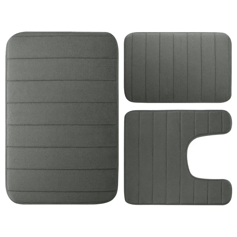 Essentials House Dark Gray 3 Pieces Memory Foam Bath Rugs Absorbent Bathroom Rugs Non-Slip Washable Bathroom mats Bath Mats