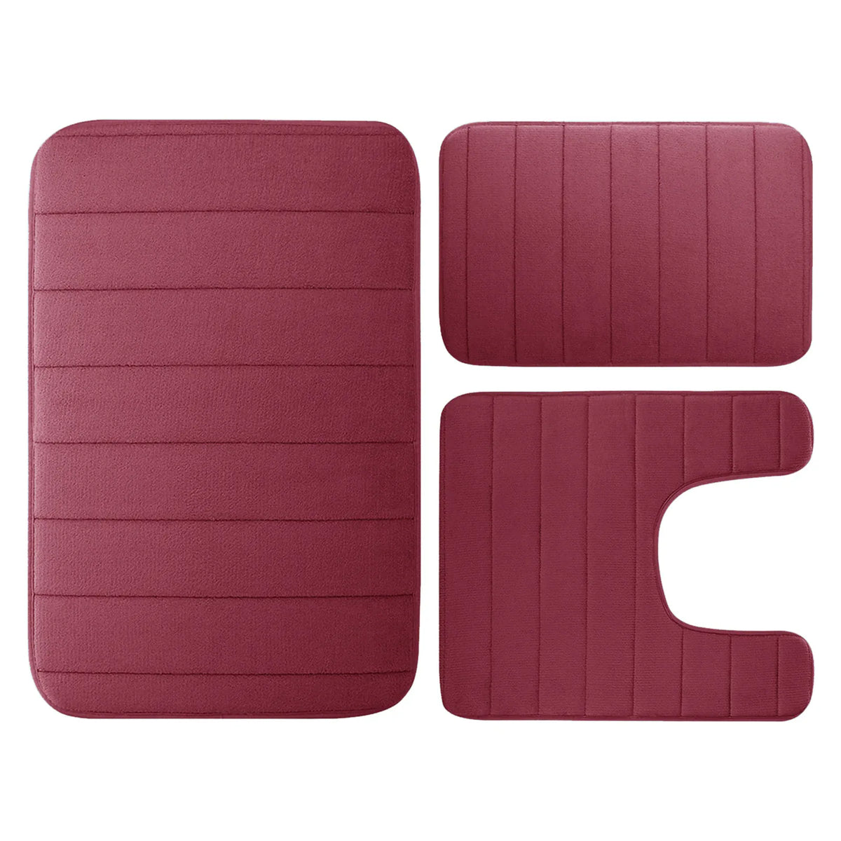 Essentials House Wine red 3 Pieces Memory Foam Bath Rugs Absorbent Bathroom Rugs Non-Slip Washable Bathroom mats Bath Mats