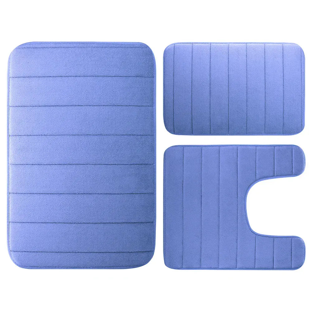 Essentials House Navy Blue 3 Pieces Memory Foam Bath Rugs Absorbent Bathroom Rugs Non-Slip Washable Bathroom mats Bath Mats