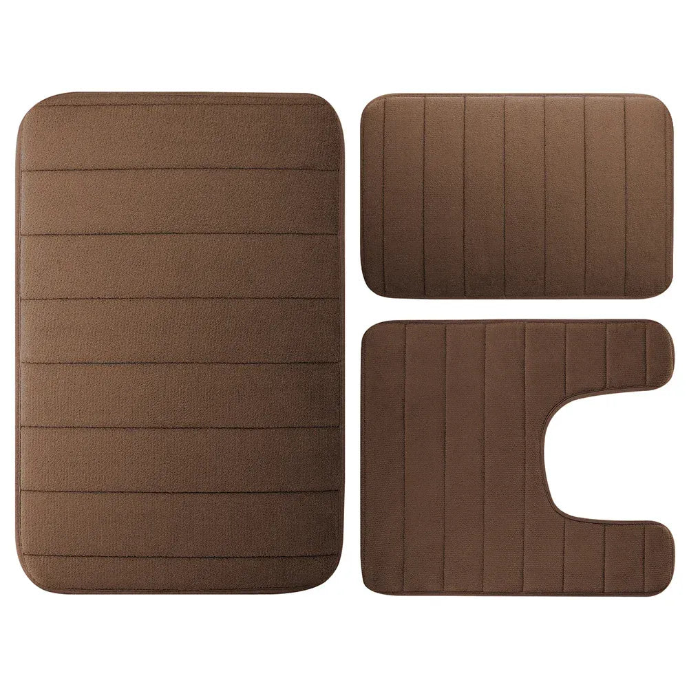 Essentials House Brown 3 Pieces Memory Foam Bath Rugs Absorbent Bathroom Rugs Non-Slip Washable Bathroom mats Bath Mats