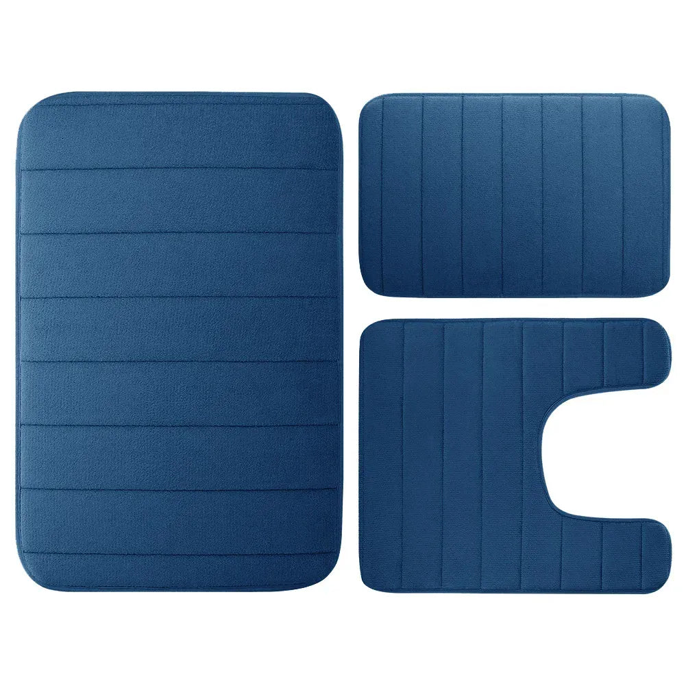 Essentials House Navy 3 Pieces Memory Foam Bath Rugs Absorbent Bathroom Rugs Non-Slip Washable Bathroom mats Bath Mats