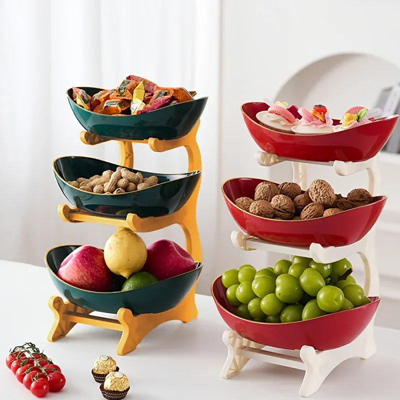 Essentials House Three-tier colorful fruit basket, dessert cake stand, plastic fruit bowls, mini cupcake stand, cookie tray