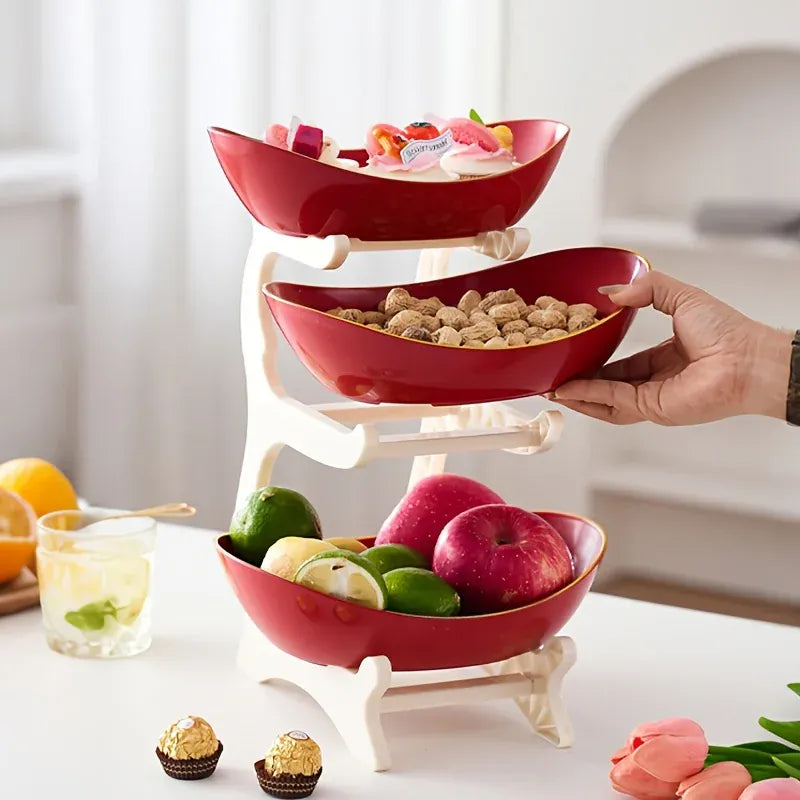 Essentials House Three-tier colorful fruit basket, dessert cake stand, plastic fruit bowls, mini cupcake stand, cookie tray