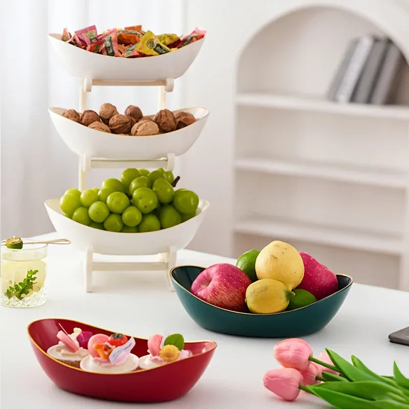 Essentials House Three-tier colorful fruit basket, dessert cake stand, plastic fruit bowls, mini cupcake stand, cookie tray