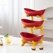 Essentials House Red B Three-tier colorful fruit basket, dessert cake stand, plastic fruit bowls, mini cupcake stand, cookie