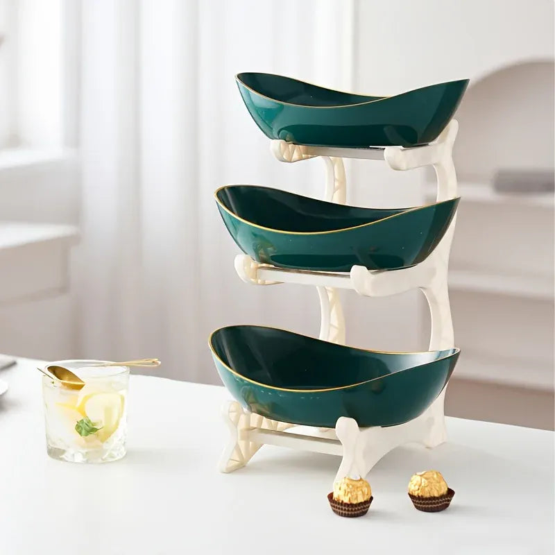 Essentials House Green A Three-tier colorful fruit basket, dessert cake stand, plastic fruit bowls, mini cupcake stand