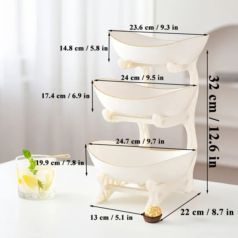 Essentials House White A Three-tier colorful fruit basket, dessert cake stand, plastic fruit bowls, mini cupcake stand