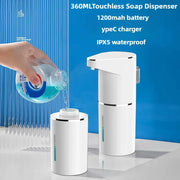 Rechargeable 360 ml touchless soap dispenser with removable tank