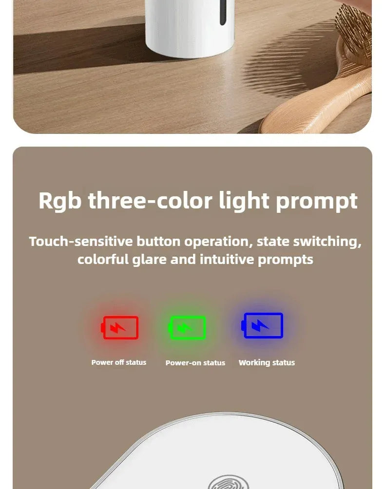 Touchless soap dispenser indicator lights for power, charging and operating modes