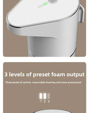 Top control panel showing three foam output levels on the soap dispenser