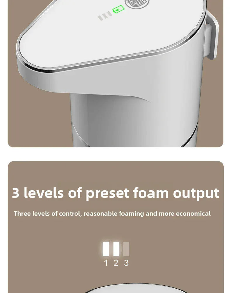 Top control panel showing three foam output levels on the soap dispenser