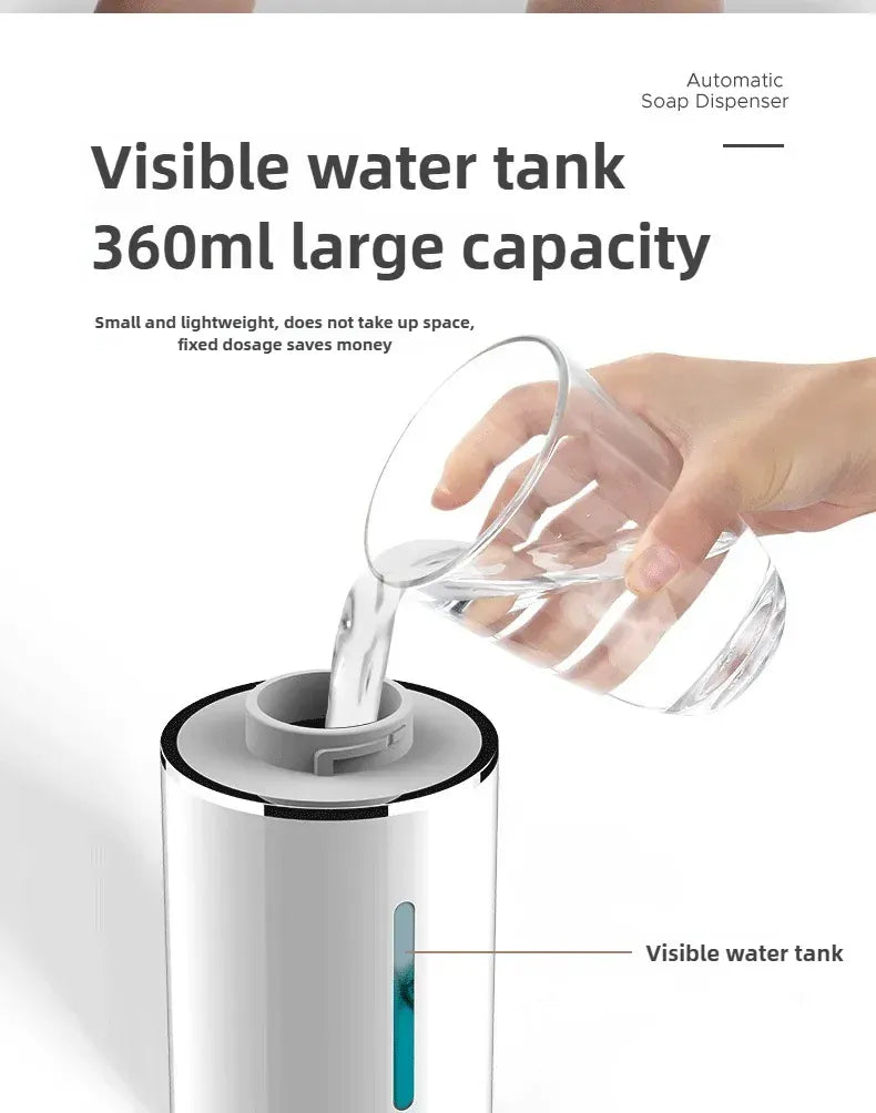 Visible 360ml soap tank being filled on the touchless foam dispenser