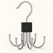 Chrome rotating closet hanger with six accessory hooks