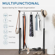 Multiuse rotating hook holding belts, ties, scarves, and bags
