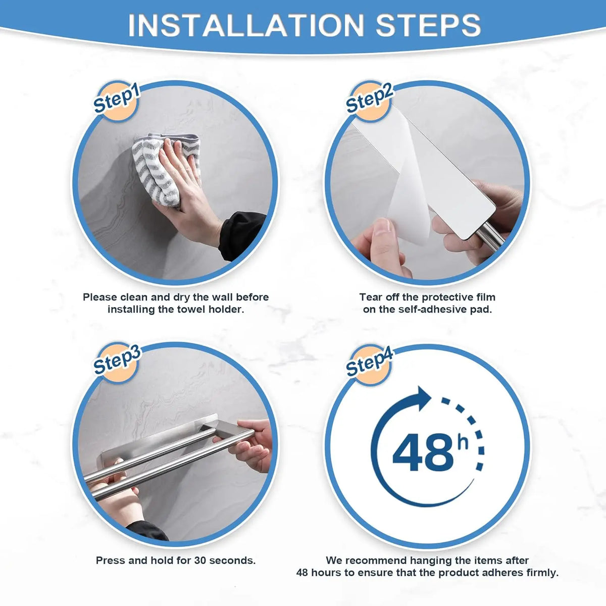 Alternate view of 39 cm no-drill adhesive towel bar