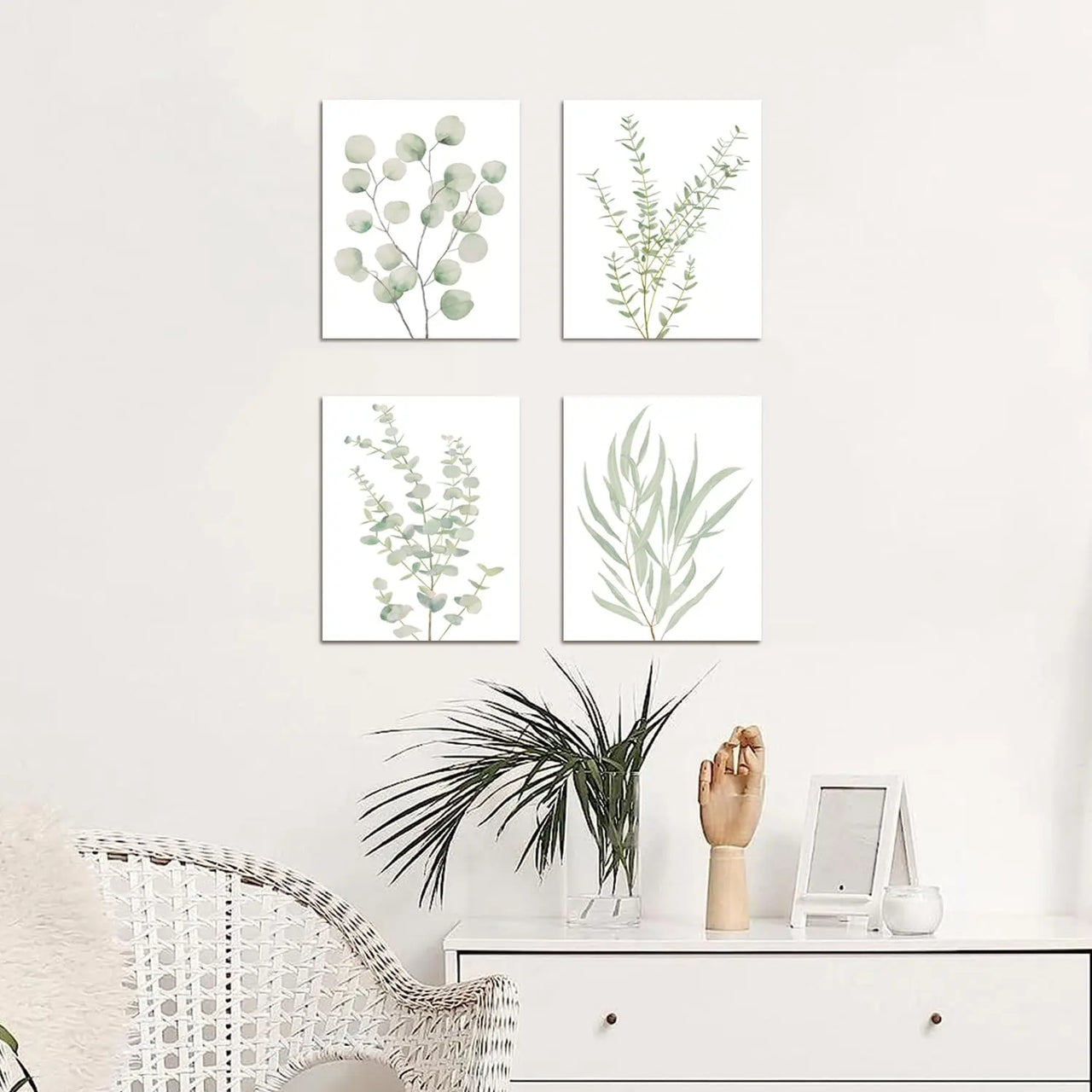 Essentials House 8X10 4PCS 8X10in,Botanical Plant Canvas Wall Art, Framed Boho Wall Decor For Bathroom, Minimalist Aesthetic