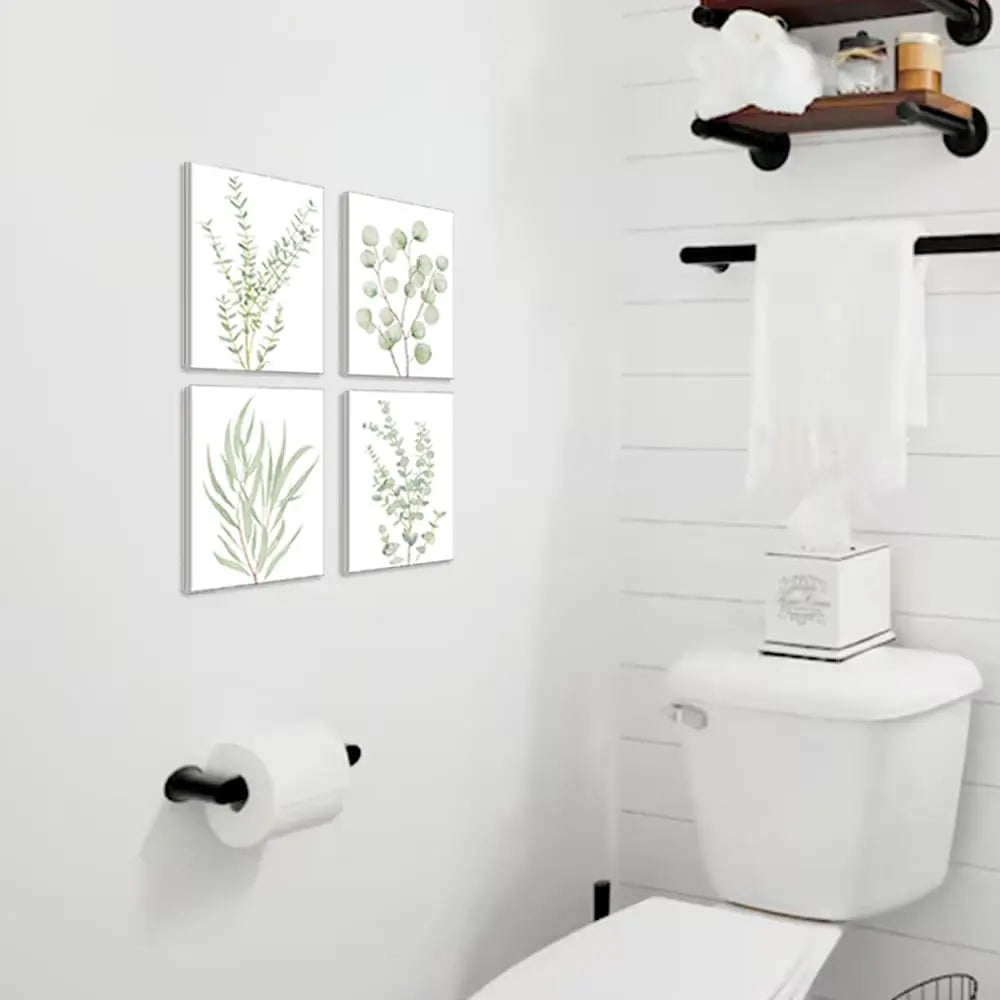 Essentials House 8X10 4PCS 8X10in,Botanical Plant Canvas Wall Art, Framed Boho Wall Decor For Bathroom, Minimalist Aesthetic