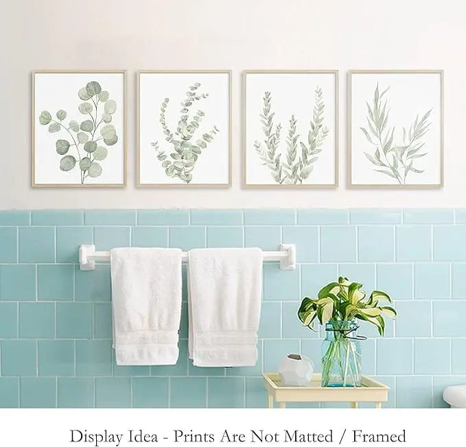 Essentials House 8X10 4PCS 8X10in,Botanical Plant Canvas Wall Art, Framed Boho Wall Decor For Bathroom, Minimalist Aesthetic