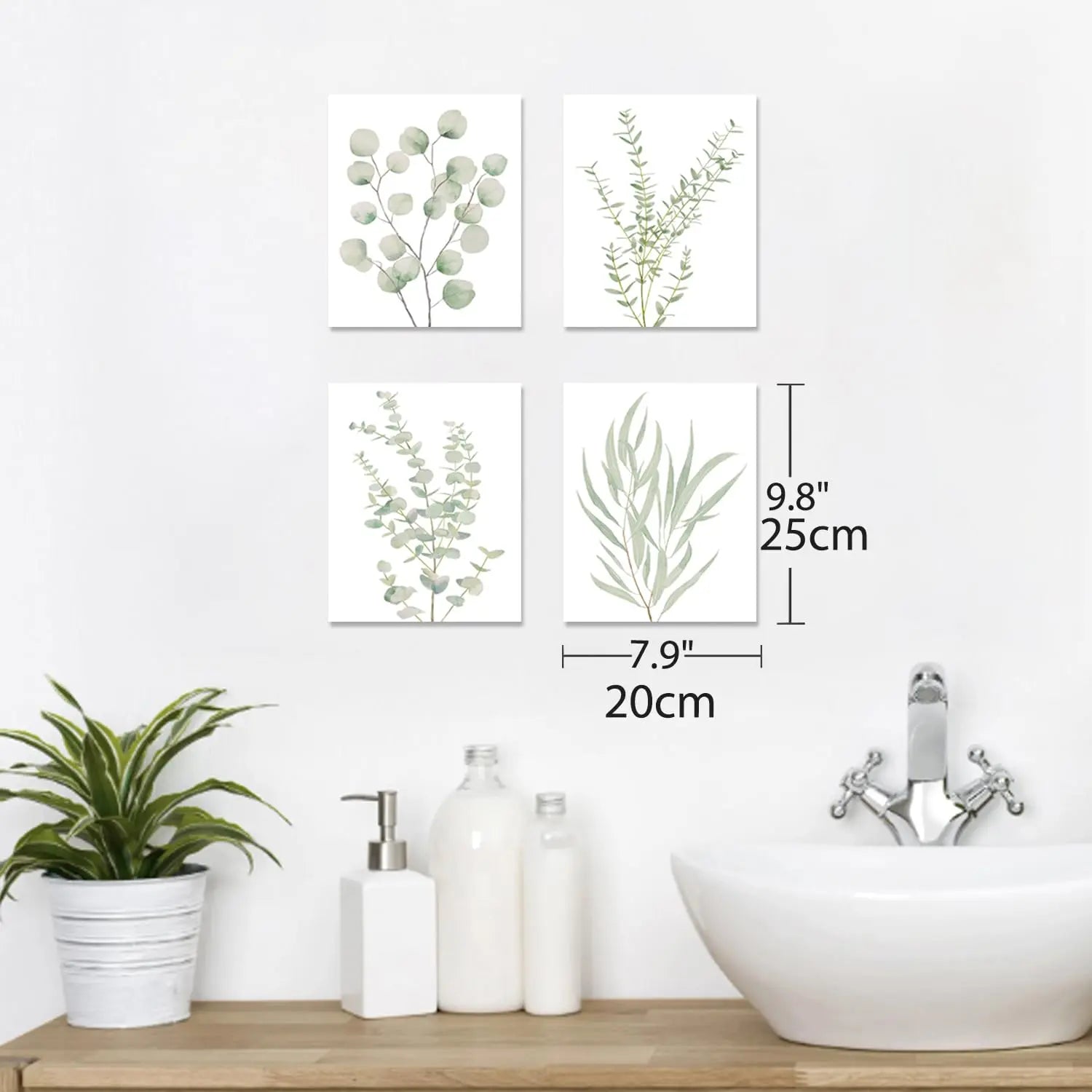 Essentials House 8X10 4PCS 8X10in,Botanical Plant Canvas Wall Art, Framed Boho Wall Decor For Bathroom, Minimalist Aesthetic