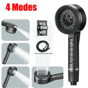 Essentials House 4 Modes Self-cleaning Shower Head with Silicone Brush One-Key Stop Water Massage High Pressure ABS