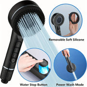 Essentials House 4 Modes Self-cleaning Shower Head with Silicone Brush One-Key Stop Water Massage High Pressure ABS