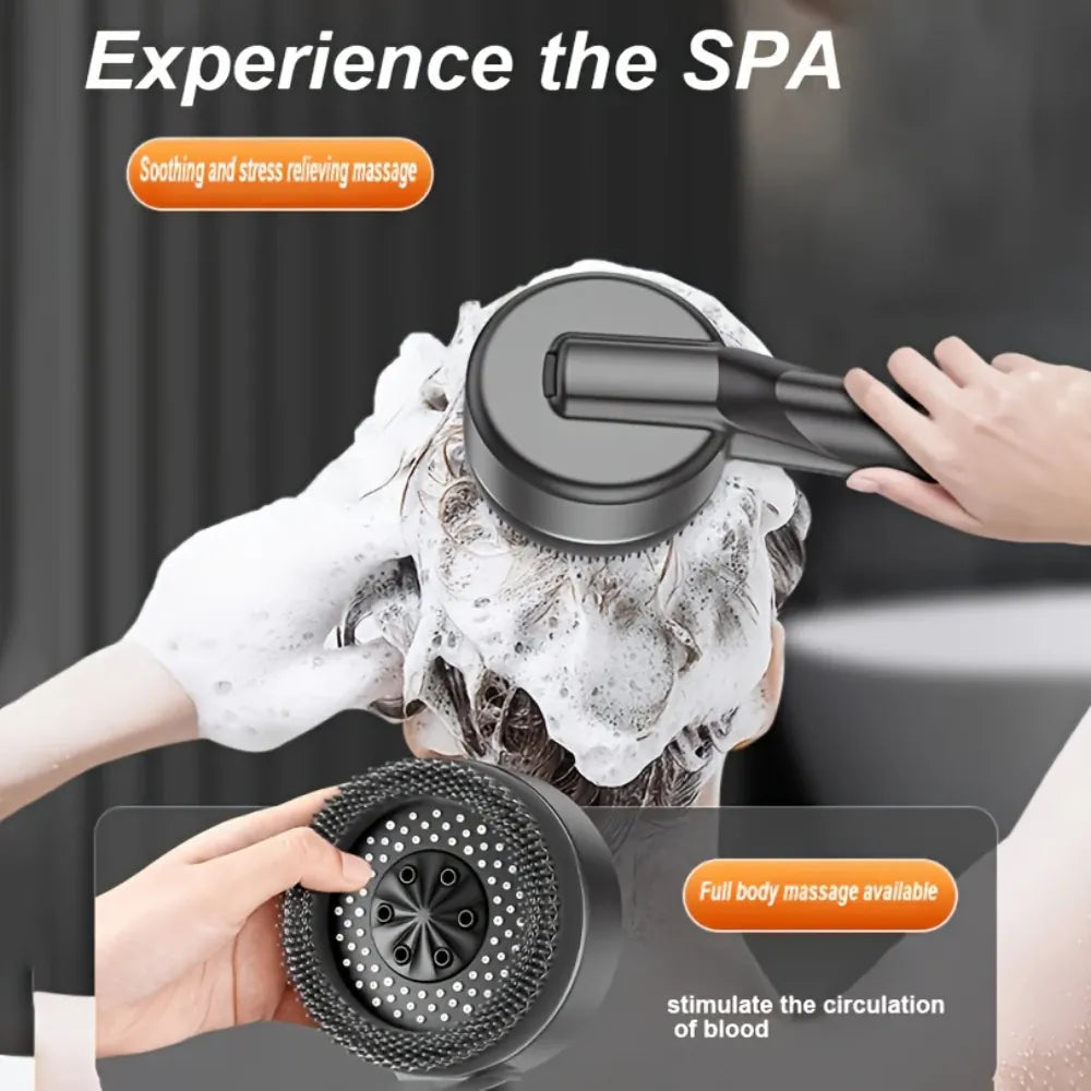Essentials House 4 Modes Self-cleaning Shower Head with Silicone Brush One-Key Stop Water Massage High Pressure ABS