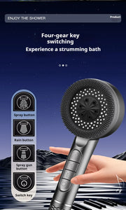 Essentials House 4 Modes Self-cleaning Shower Head with Silicone Brush One-Key Stop Water Massage High Pressure ABS
