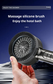 Essentials House 4 Modes Self-cleaning Shower Head with Silicone Brush One-Key Stop Water Massage High Pressure ABS