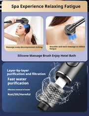 Essentials House 4 Modes Self-cleaning Shower Head with Silicone Brush One-Key Stop Water Massage High Pressure ABS