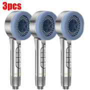 Essentials House Silver 3pcs 4 Modes Self-cleaning Shower Head with Silicone Brush One-Key Stop Water Massage High Pressure