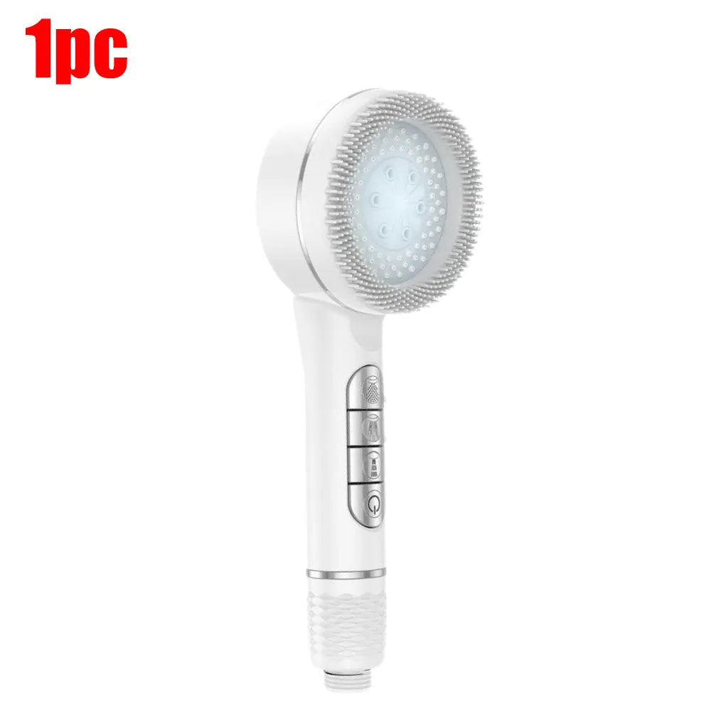 Essentials House White 1pc 4 Modes Self-cleaning Shower Head with Silicone Brush One-Key Stop Water Massage High Pressure ABS