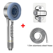 Essentials House Silver Set 4 Modes Self-cleaning Shower Head with Silicone Brush One-Key Stop Water Massage High Pressure