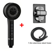 Essentials House Black Set 4 Modes Self-cleaning Shower Head with Silicone Brush One-Key Stop Water Massage High Pressure ABS